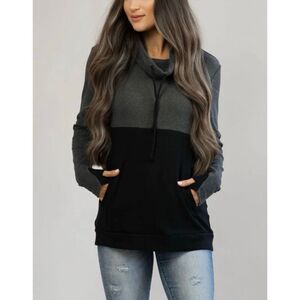 Nursing Queen Pullover Dark Gray Colorblock Maternity Cowl Neck Sweatshirt Small
